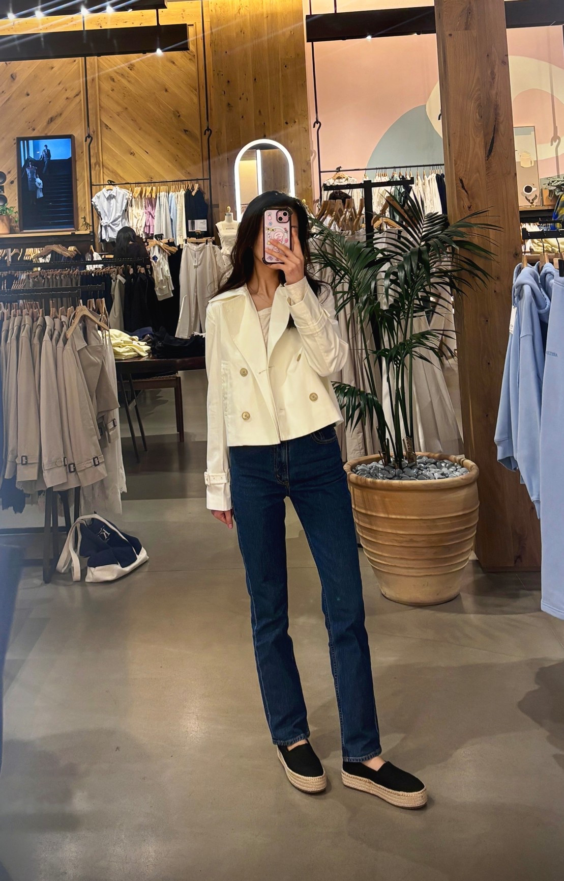 super versatile trench coat from @Aritzia — goes easily with jeans or a skirt, and can dress up or down! In 2XS birch colour but would personally go up to XS for easier layering. Jeans are from @abercrombie  

#LTKSeasonal #LTKPetite #LTKWorkwear