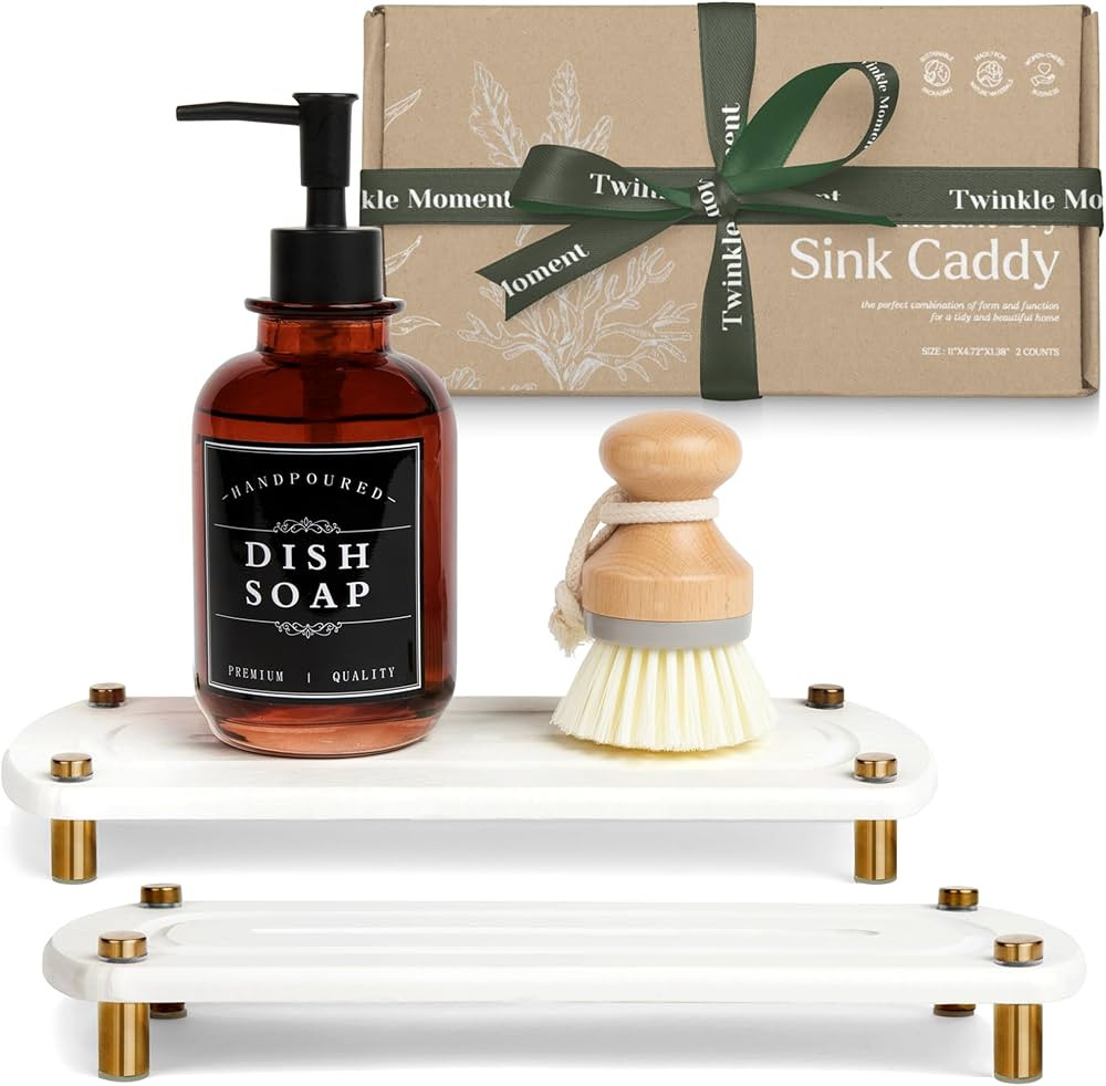2PCS Instant Dry Sink Caddy Organizer, Fast Drying Sponge and Soap Dispenser Holder for Kitchen a... | Amazon (US)