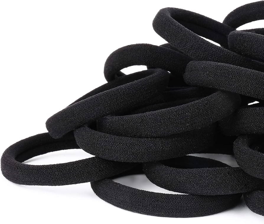 50PCS Black Hair Ties for Women, Cotton Seamless Hair Bands, Elastic Ponytail Holders, No Damage ... | Amazon (US)