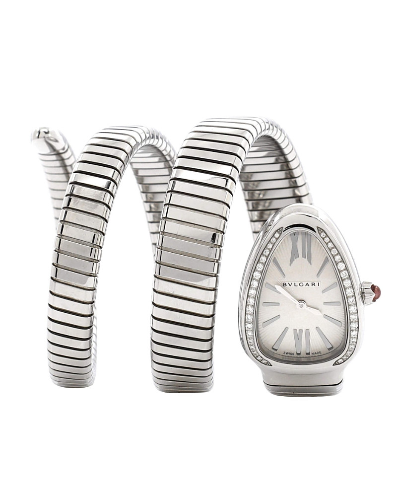 Pre-Owned Bvlgari Serpenti Tubogas Double Spiral Quartz Watch in Stainless Steel with Diamond Bezel 23mm | Bloomingdale's (US)