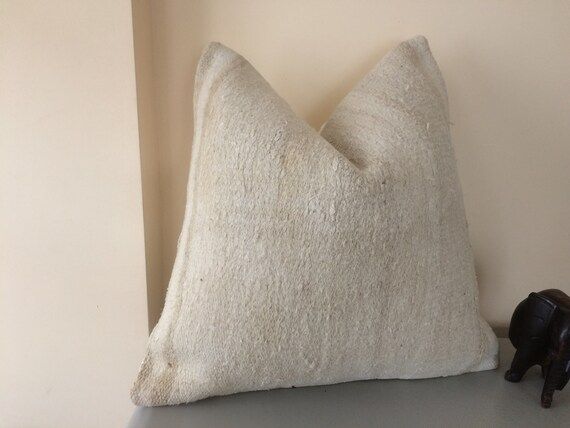 Beige Turkish Kilim Pillow Cover -20x20 -Kilim Cushion -Throw Pillow -Hemp Couch Pillow Case -Tri... | Etsy (US)