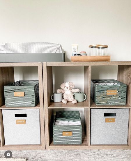Keeping a nursery organized can be difficult! A labeled, cube organization system makes it easier to put things back where they belong and come in a color scheme to match any theme!

#LTKbaby #LTKhome #LTKbump