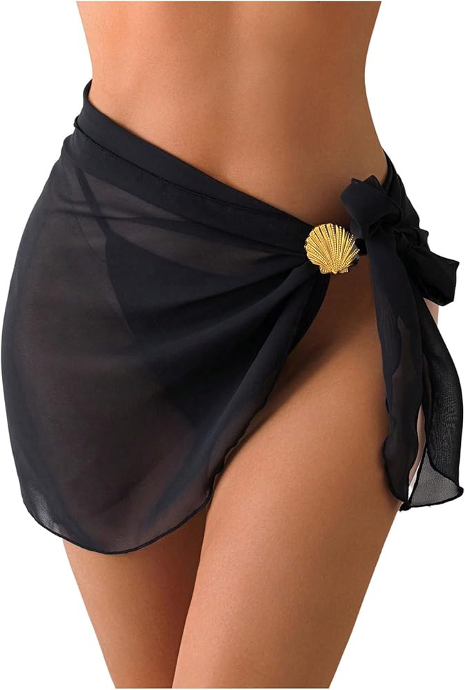 GORGLITTER Women's Sheer Mesh Cover Up Skirt Tie Side Wrap Metal Beach Coverups Swimsuit | Amazon (US)