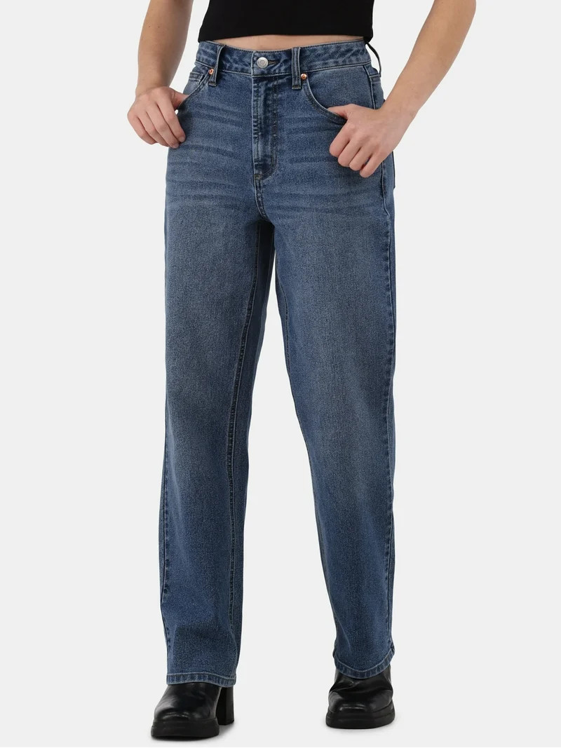 No Boundaries High-Rise Straight Leg Jeans, 29.5” Inseam, Women's and Women's Plus | Walmart (US)