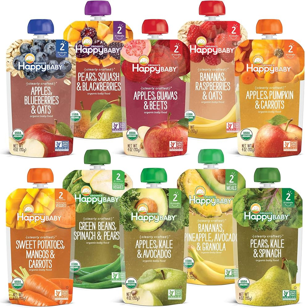 Happy Baby Organics Stage 2 Baby Food Pouches, Gluten Free, Vegan & Healthy Snack, Clearly Crafte... | Amazon (US)