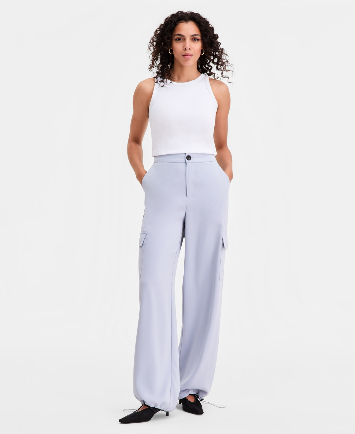 Bar Iii Women's Tailored Cargo Jogger Pants, Macy's Exclusive - Powder Blue | Macy's
