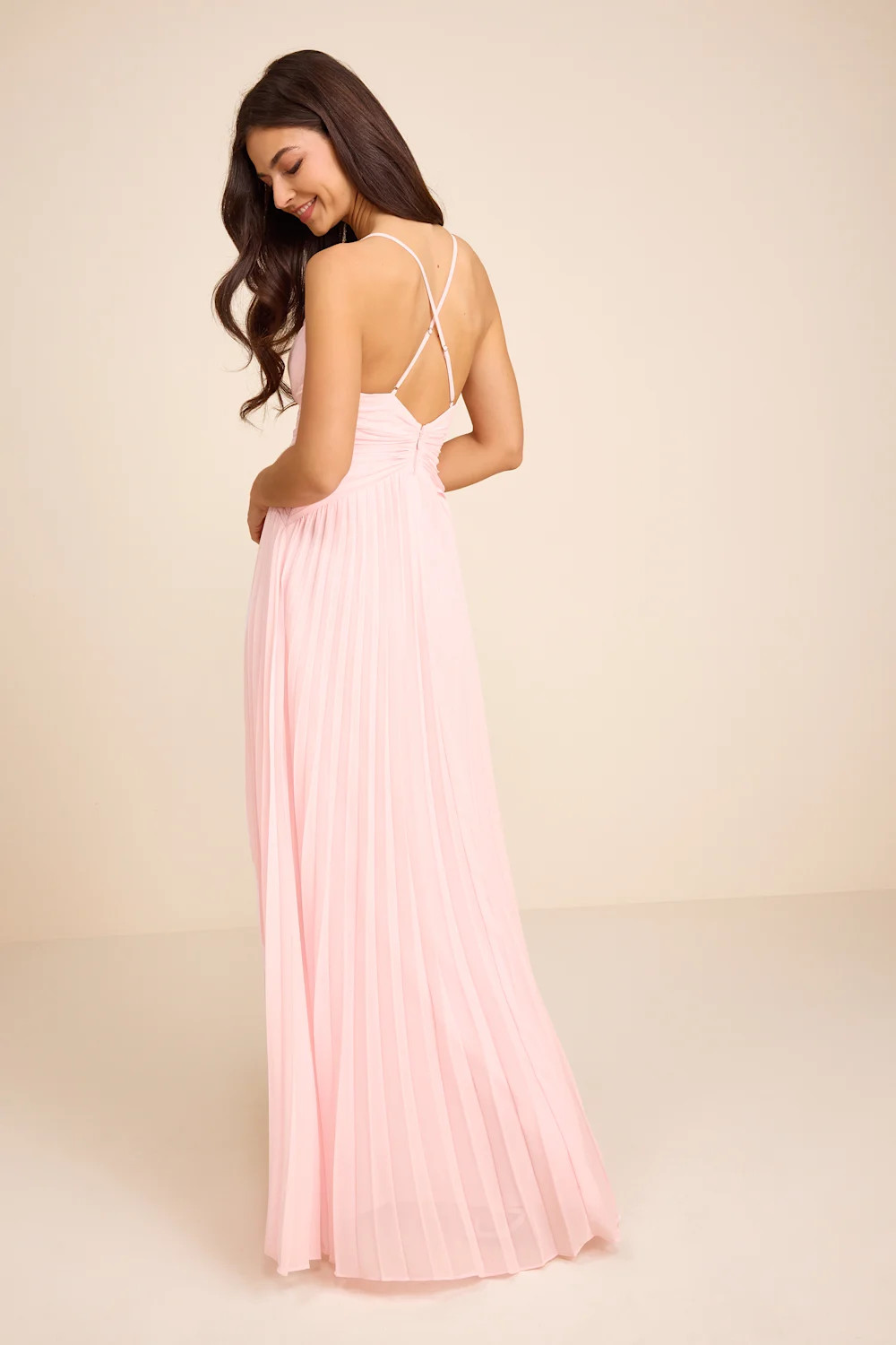 Corella Light Pink Pleated Backless Maxi Dress | Lulus