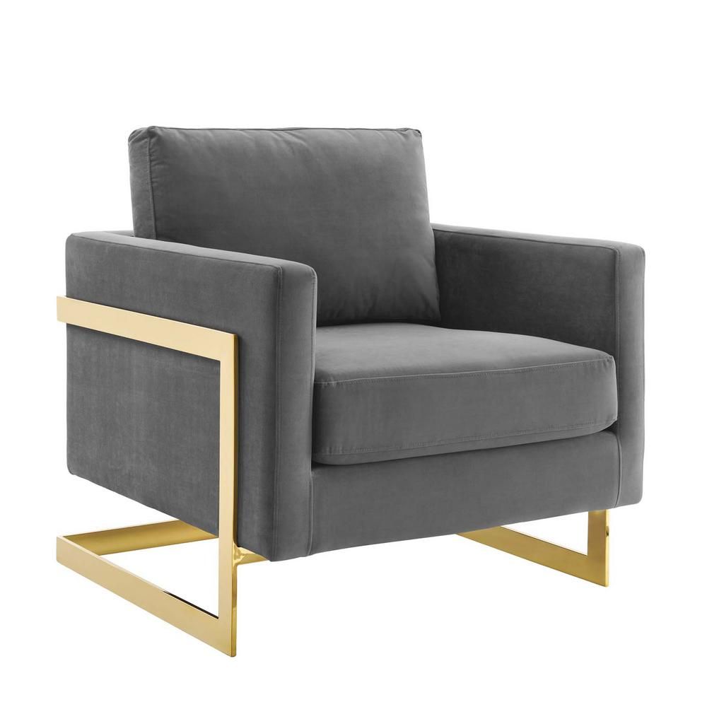 MODWAY Posse Performance Gold Gray Velvet Accent Chair | The Home Depot