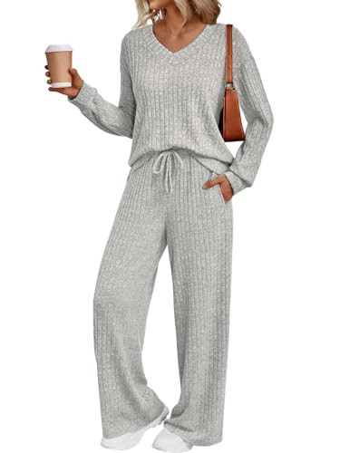 LILLUSORY Matching Lounge Set for Women, 2 Piece Cozy Outfit for Home, Travel, Fall & Winter Lightgrey S | Amazon (US)