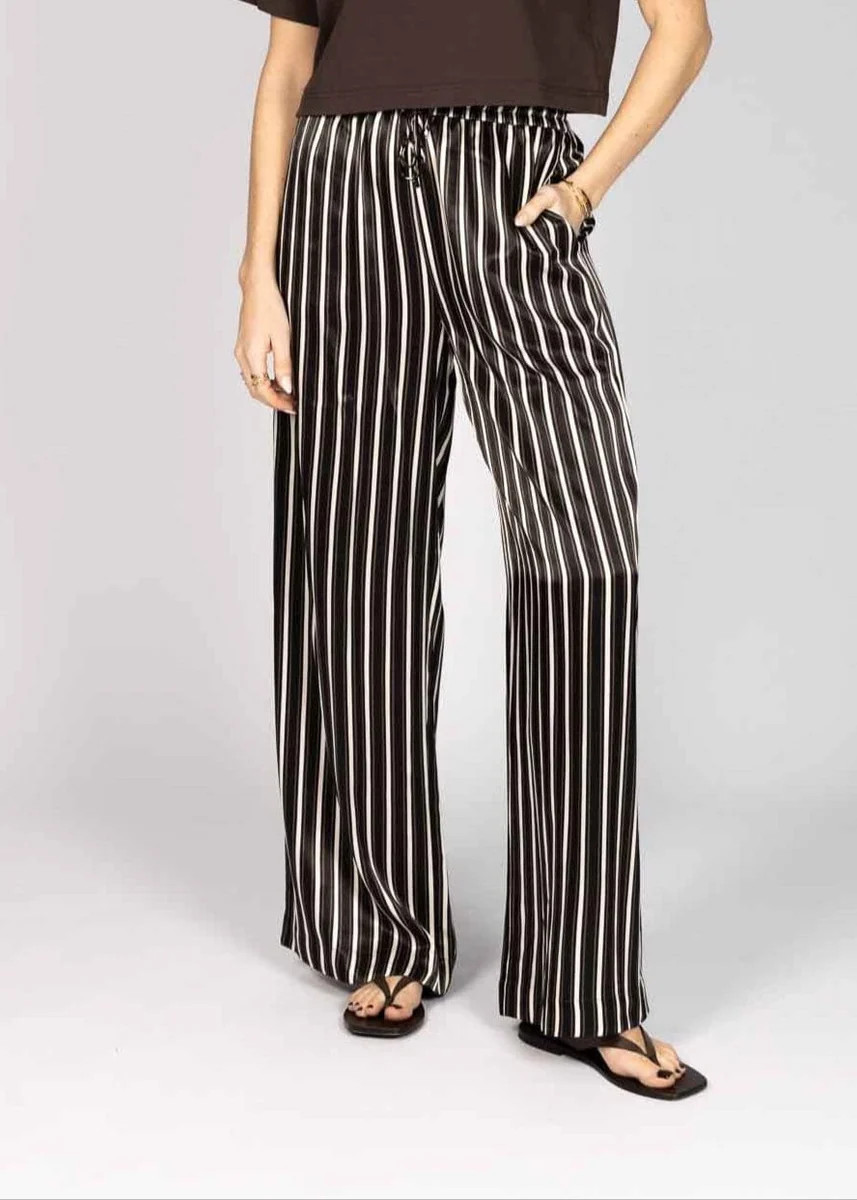 SATIN WIDE LEG TROUSER - BROWN STRIPE | WAT The Brand