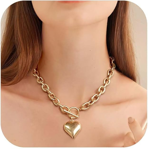 Gold Necklaces For Women Gold Heart Necklace Silver Link Necklace Heart Pendant Necklace Fashion ... | Amazon (US)