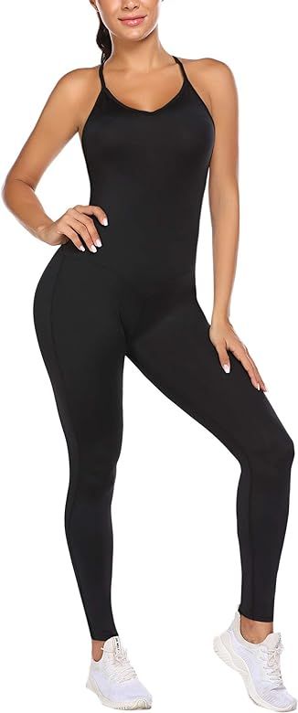COOrun Women's Yoga Jumpsuit Backless Sports Romper Playsuit Sleeveless Gym Bodysuit | Amazon (US)