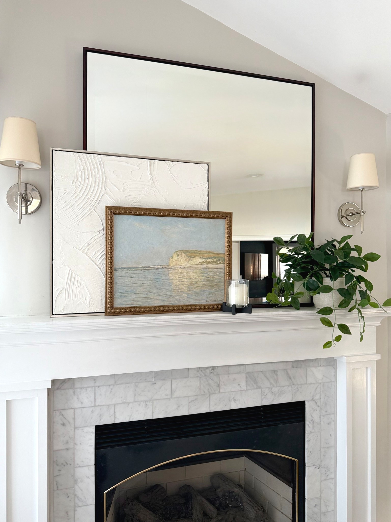 Simple Spring Mantle Decor 🌸

🤩 FUN FACT:  I actually MADE that white abstract painting!! LOL 
#DIY baby!


.
.
spring artwork | framed abstract art | spring faux florals | realistic artificial greenery | hurricane candles | fireplace mantle styling inspo | living room spring refresh

#LTKHome #LTKSeasonal #LTKSaleAlert