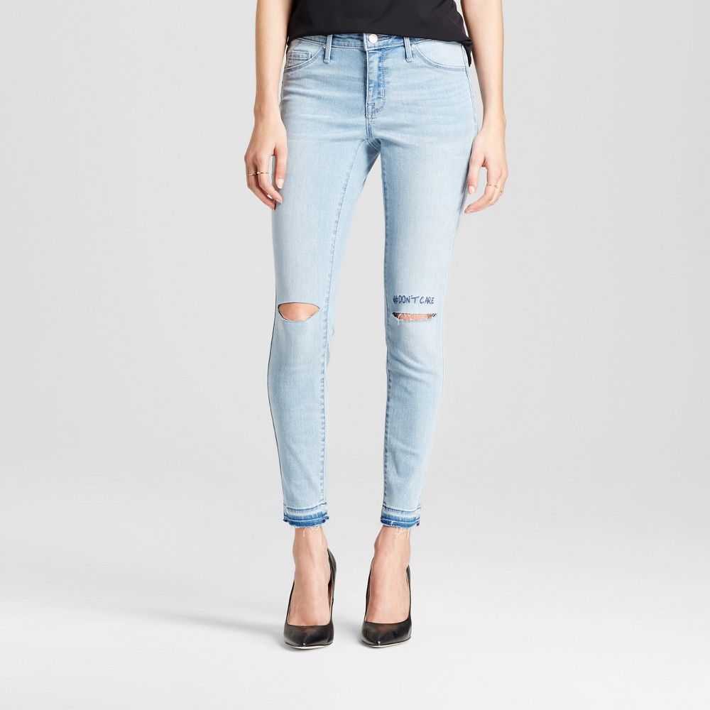 Women's Jeans Mid Rise Knee Slits Released Hem Jeggings - Mossimo Light Wash 12, Size: 2, Blue | Target