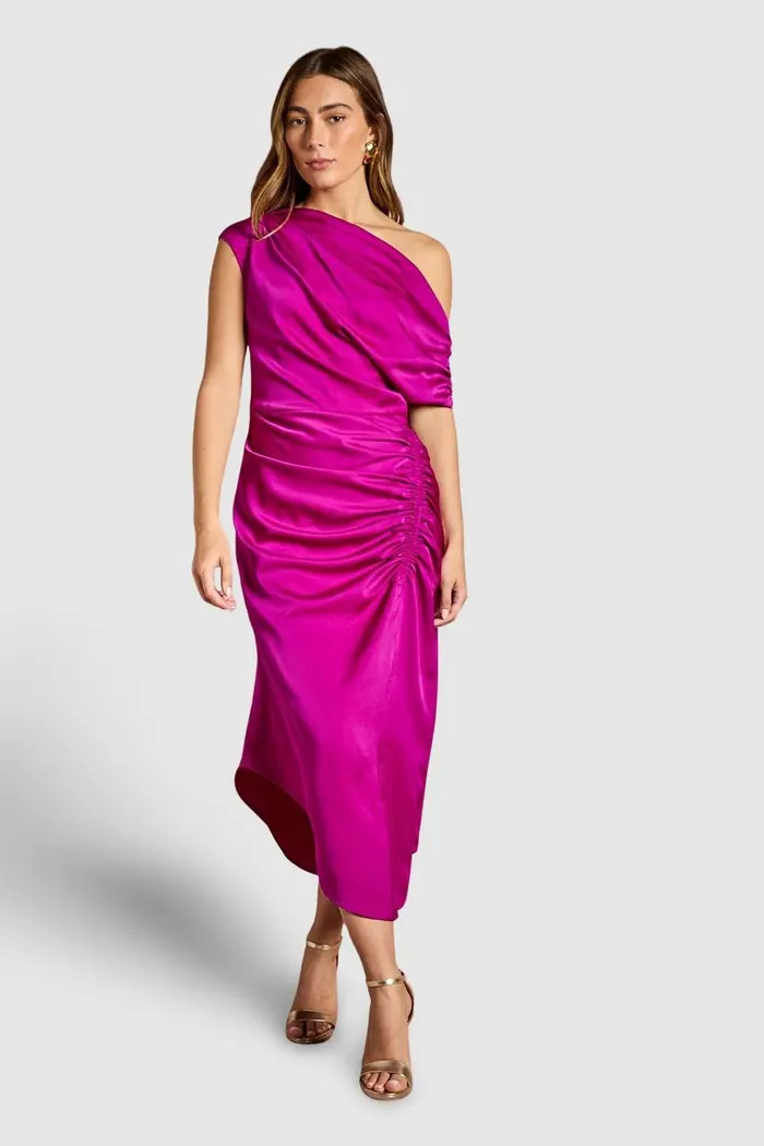 Satin One Shoulder Midi Dress | Nordstrom