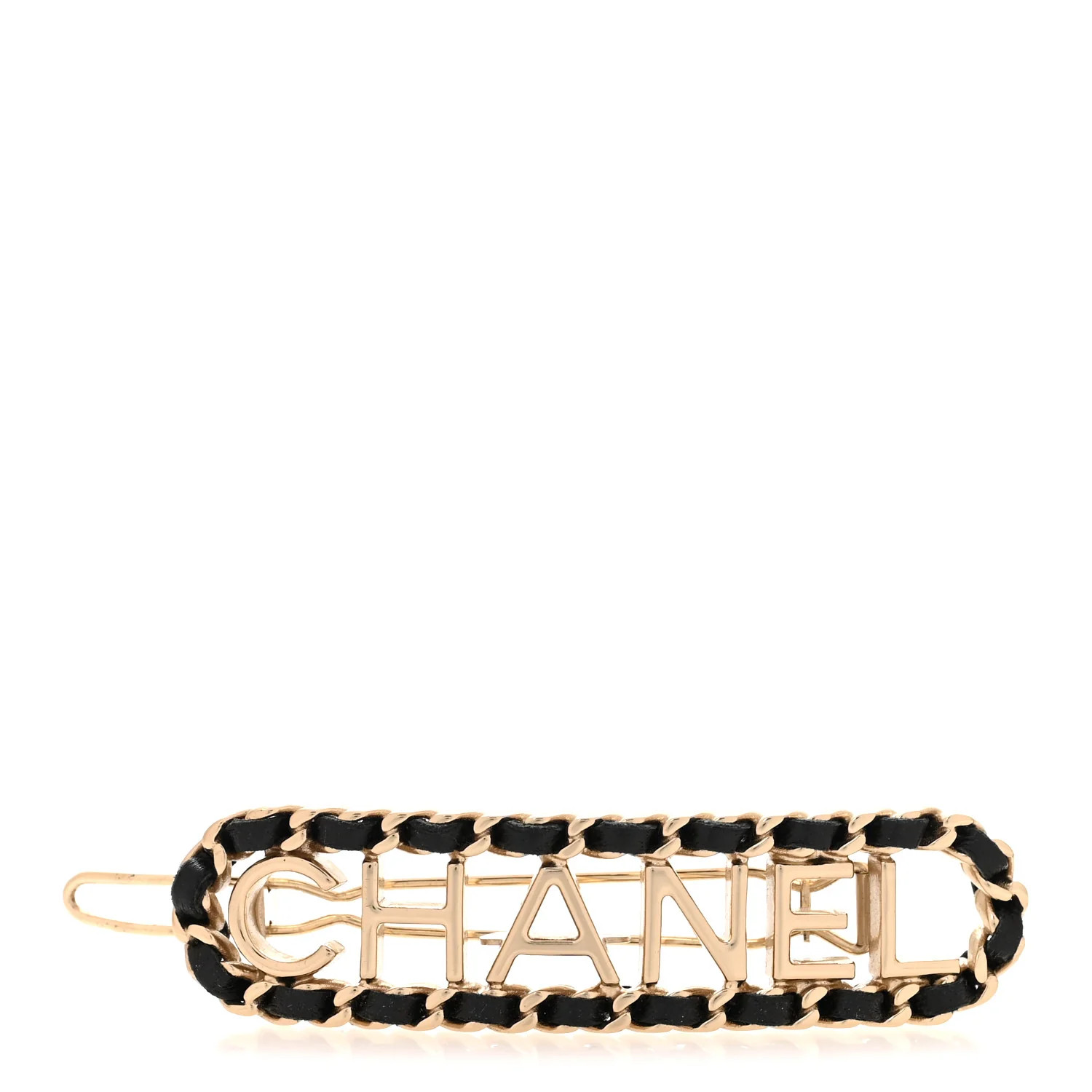 Chanel Metal Lambskin Vintage Allure Logo Hair Clip Black Gold 1889623 | FASHIONPHILE (US)