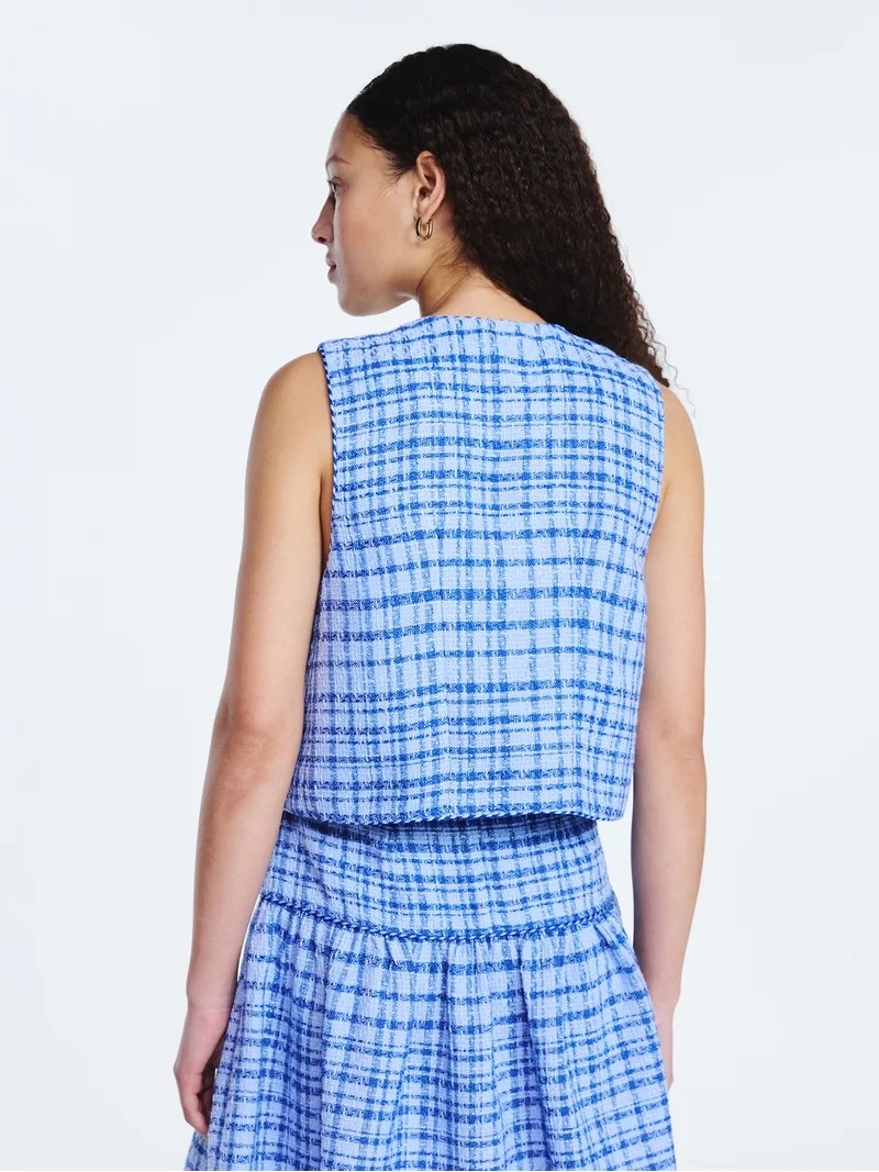 Free Assembly Women's and Women's Plus Sleeveless Button Front Tweed Shell, Sizes XS-4X | Walmart (US)