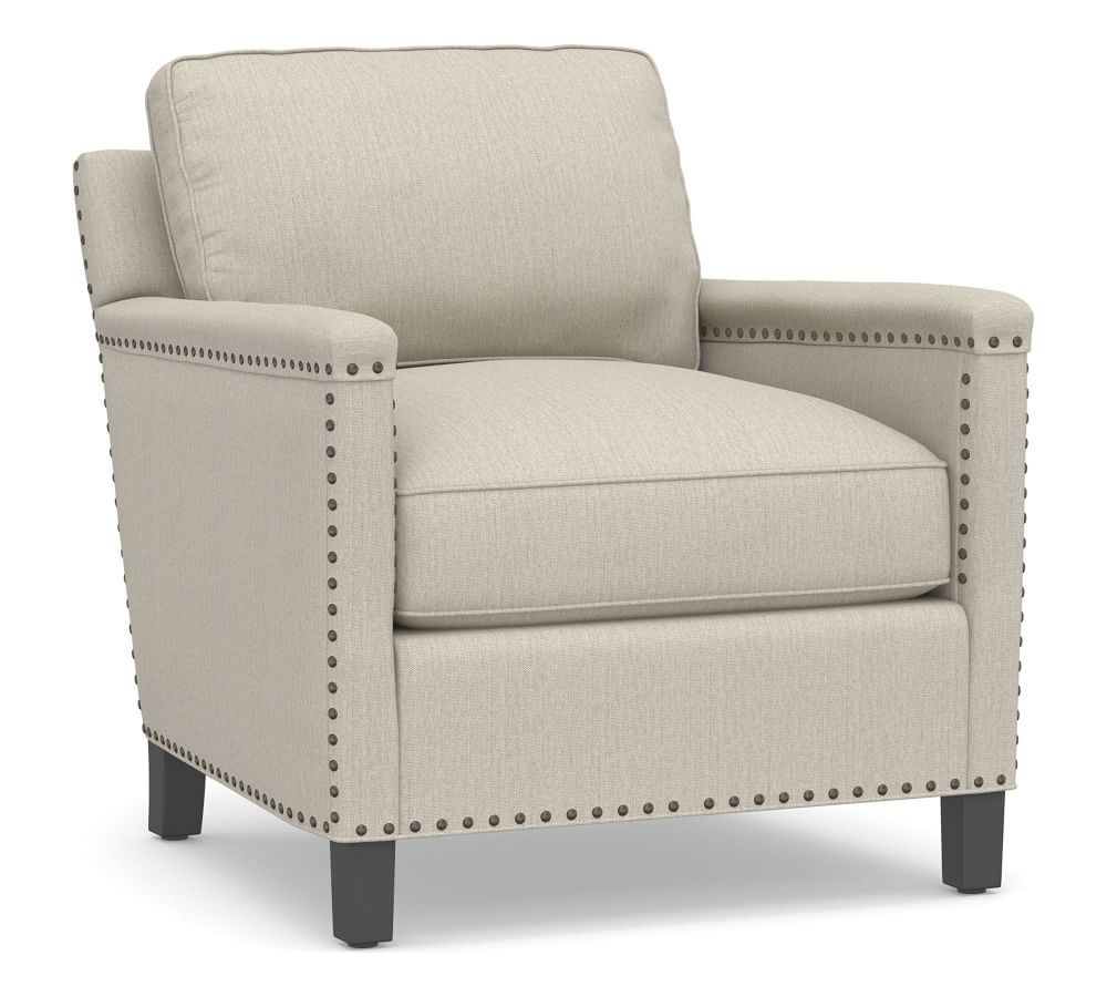 Tyler Upholstered Square Arm Armchair With Nailheads | Pottery Barn (US)