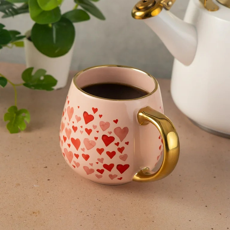 Thyme & Table Stoneware Hearts Mug, Gold Handle, 16.9 fl oz | Walmart (US)