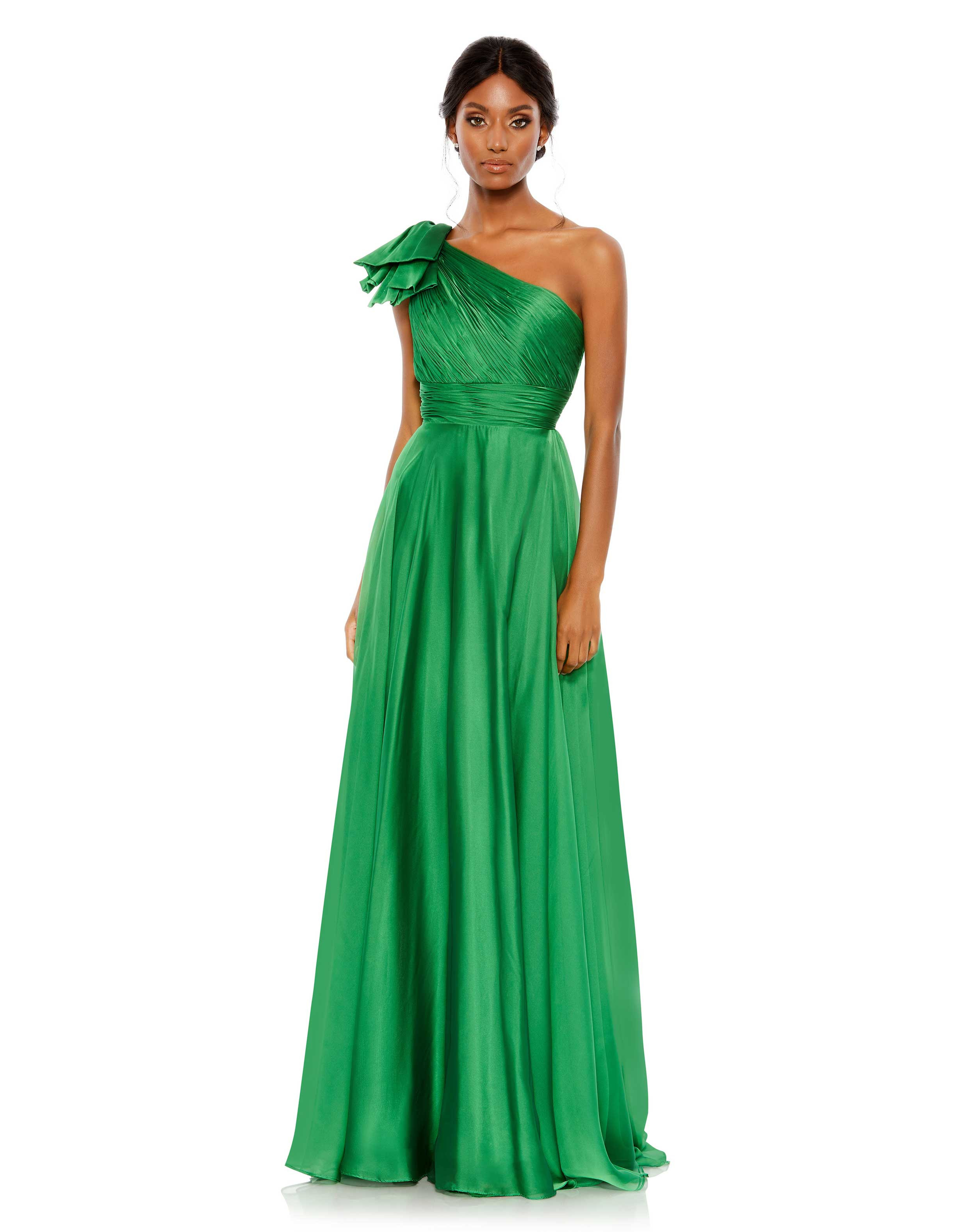 Pleated One Shoulder Chiffon Gown | Mac Duggal