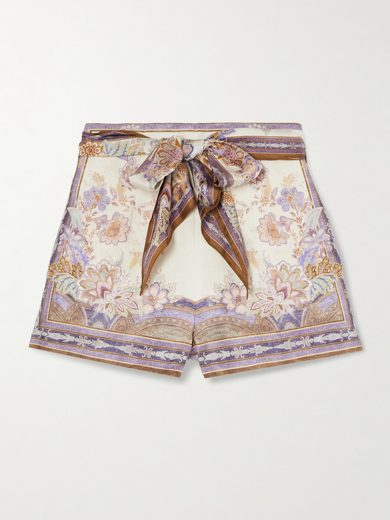 Zimmermann - Luna Scarf Belted Linen Shorts - Multi | NET-A-PORTER (US)