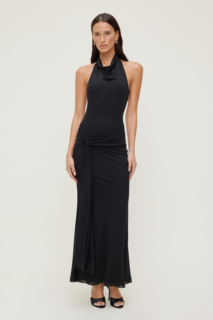 Front Drape Mesh Maxi Dress - Dynamite - Black - Women Clothing | Dynamite Clothing