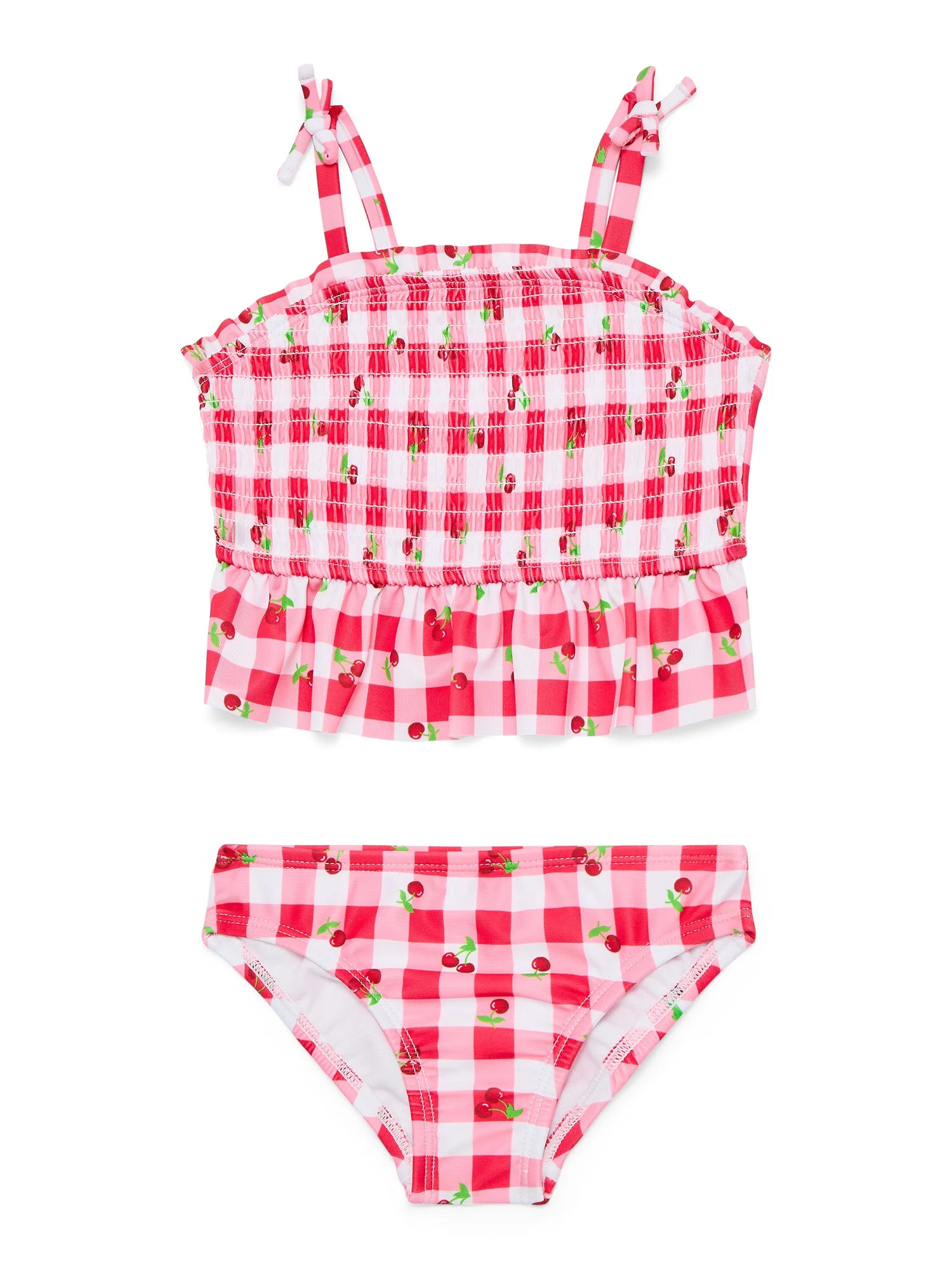 Wonder Nation Baby and Toddler Girl Ruffle Swim Cherry Plaid Tankini, 2-Piece, Sizes 12M-5T | Walmart (US)