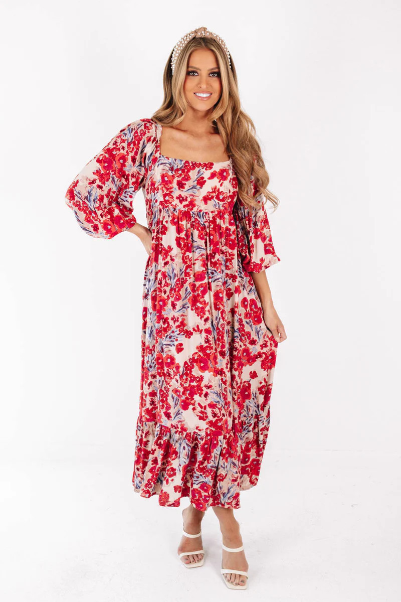 Countless Compliments Midi Dress - Red Floral | The Impeccable Pig