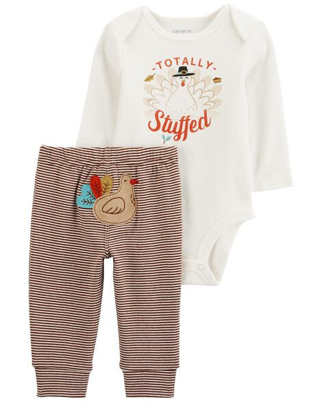 Carter's Baby Girls 2-Piece Thanksgiving Bodysuit Pant Set 6M White/Brown | Carter's