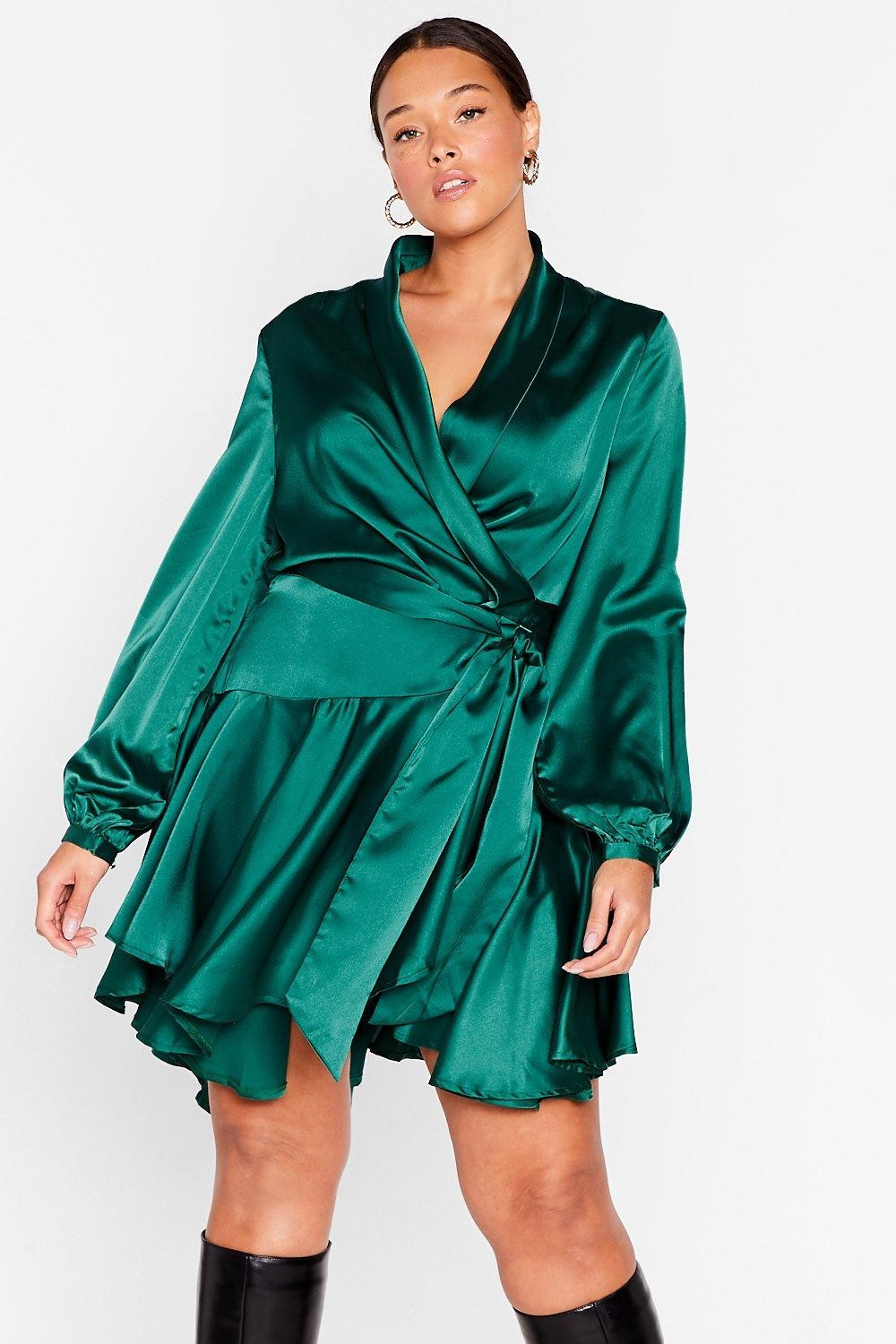 Plus Size Satin Wrap Mini Dress | Nasty Gal (US)