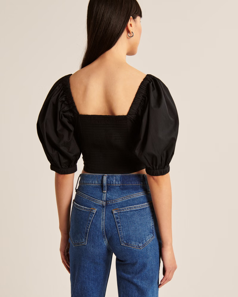Women's Cinched Puff Sleeve Poplin Top | Women's Tops | Abercrombie.com | Abercrombie & Fitch (US)