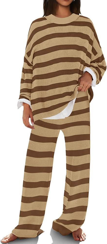 SENSERISE Womens Striped Set Sweater Lounge Sets Matching Fall Outfits Long Sleeve Tops and Pants... | Amazon (US)
