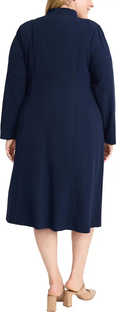 Split Neck Long Sleeve Midi Dress | Nordstrom