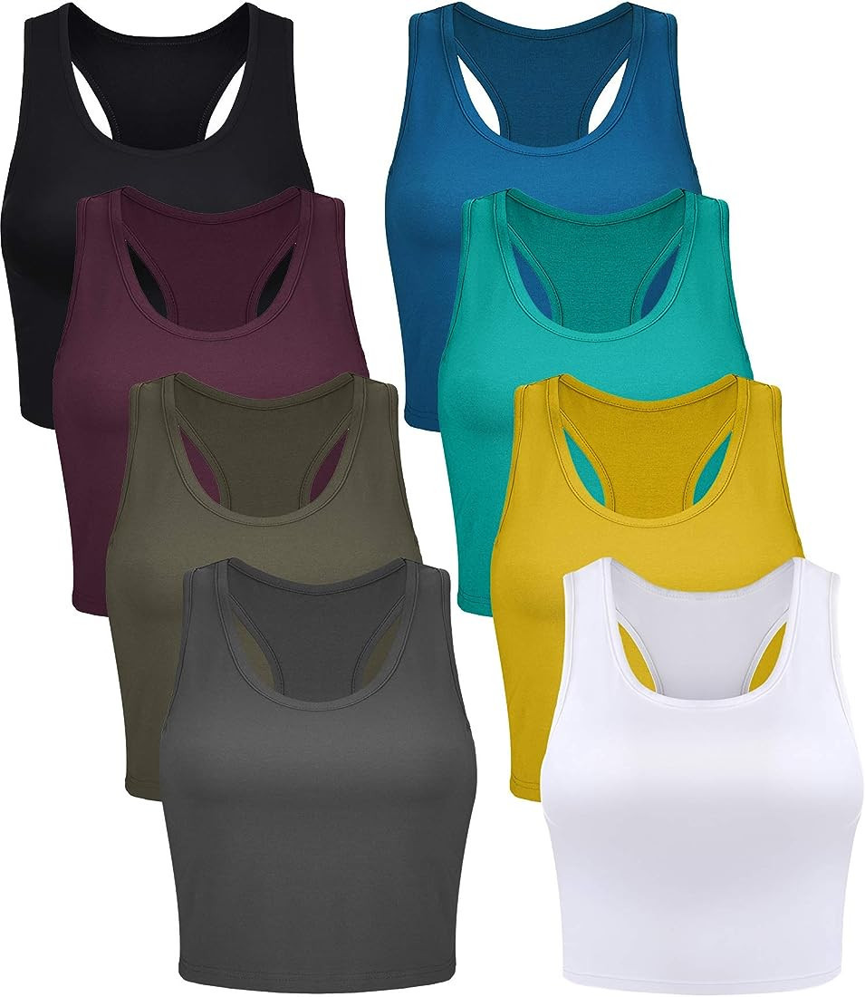Geyoga 8 Pcs Women Basic Crop Tank Tops Sleeveless Racerback Crop Cotton Top | Amazon (US)