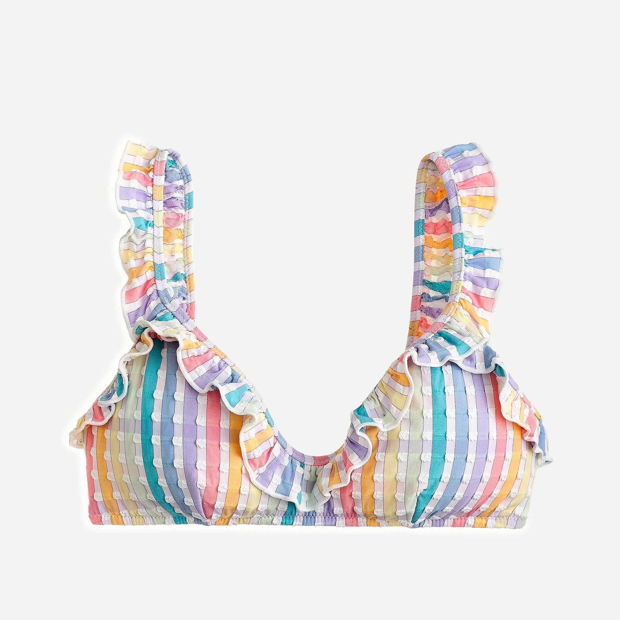 Ruffle french bikini top in rainbow seersucker | J. Crew US