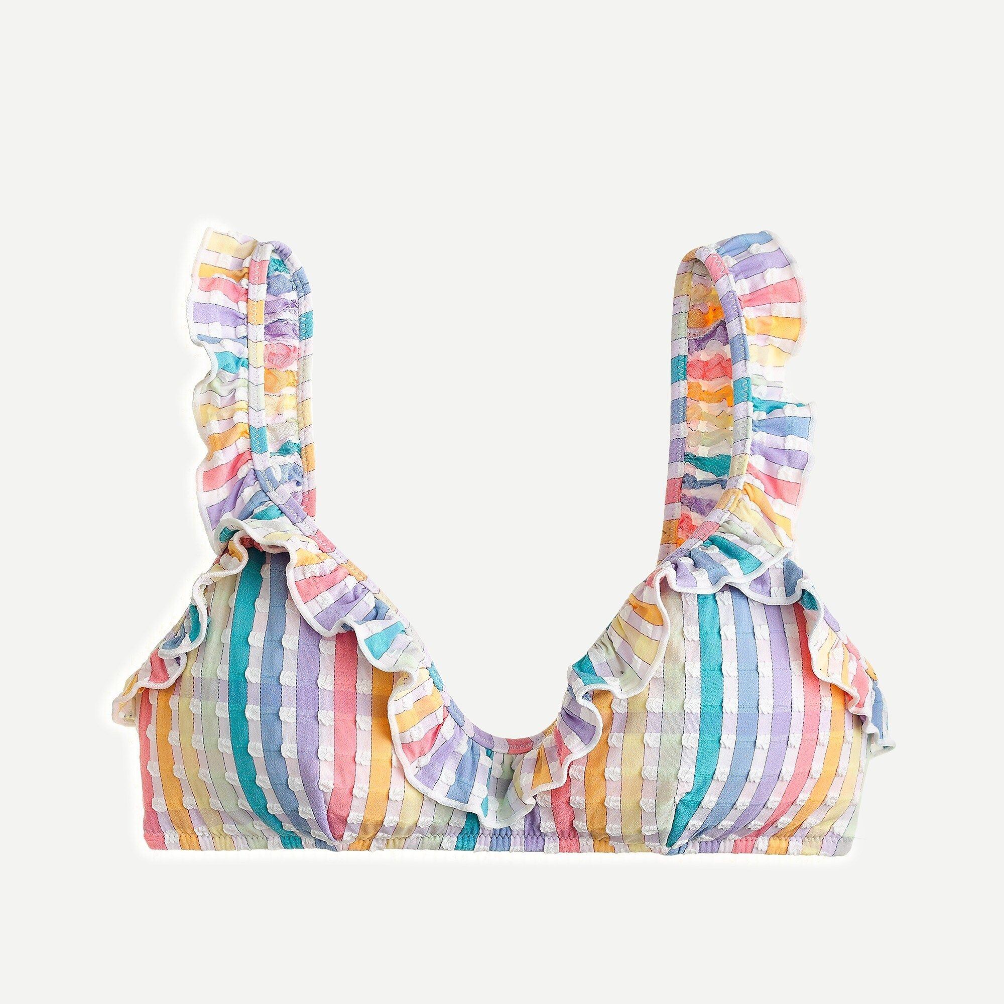 Ruffle french bikini top in rainbow seersucker | J.Crew US