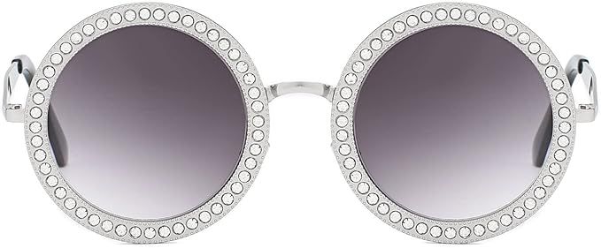 ADE WU Rhinestone Sunglasses Round Oversized Gem Shinning Sunnies for Feastival Party Favor | Amazon (US)