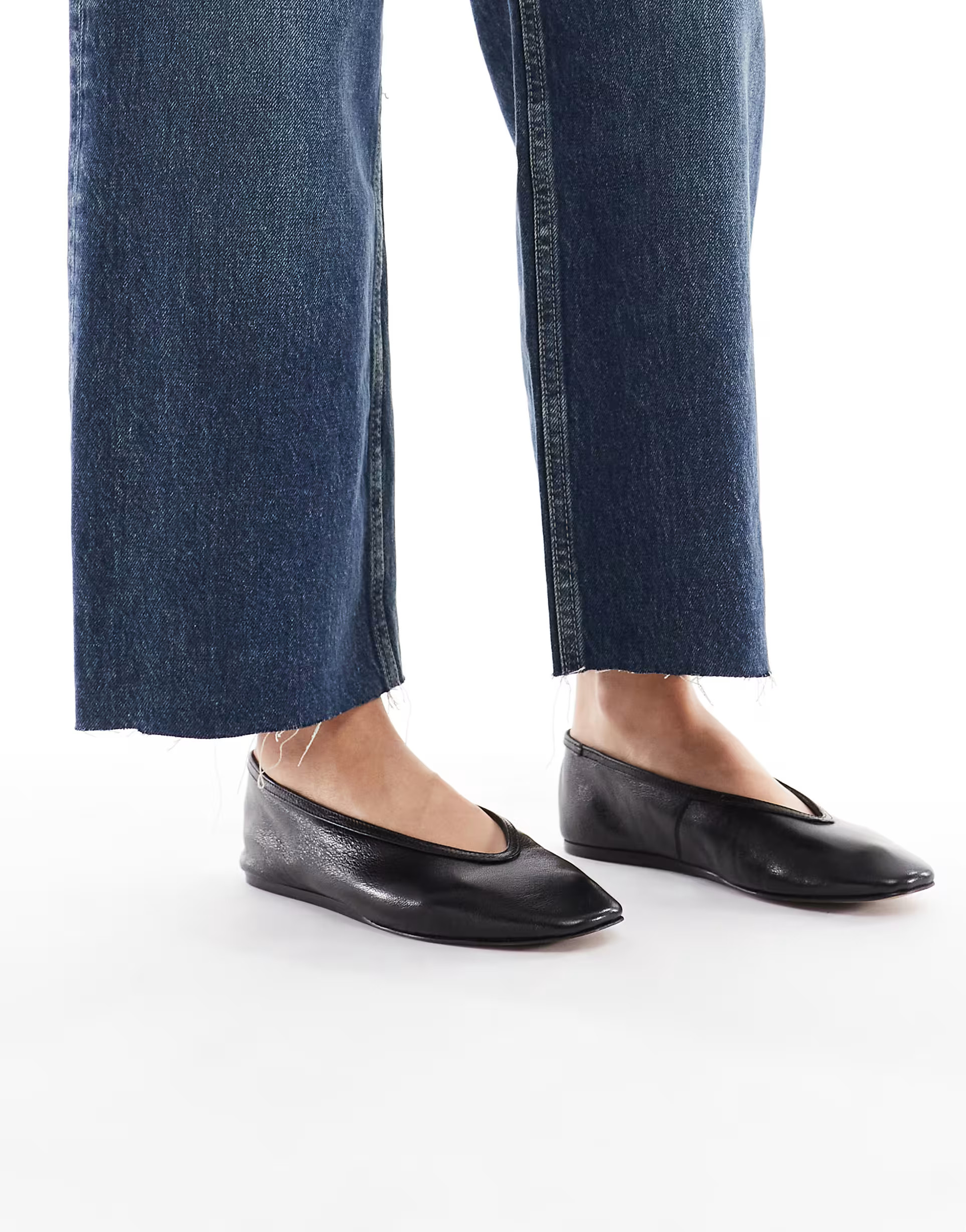 schuh Lessie high vamp ballet flats in leather black | ASOS (Global)