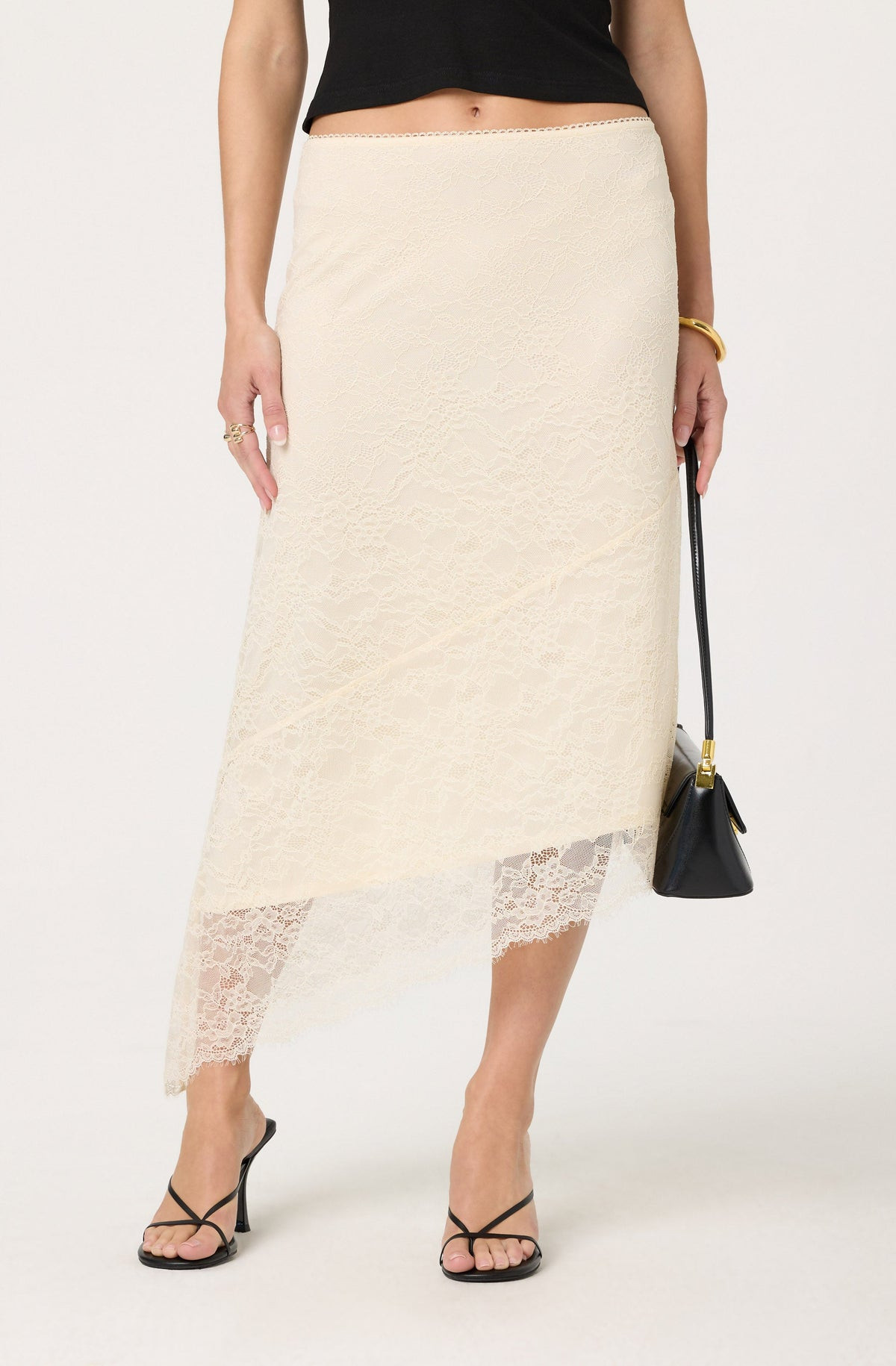 Asymmetrical Lace Midi Skirt | ASTR The Label (US)