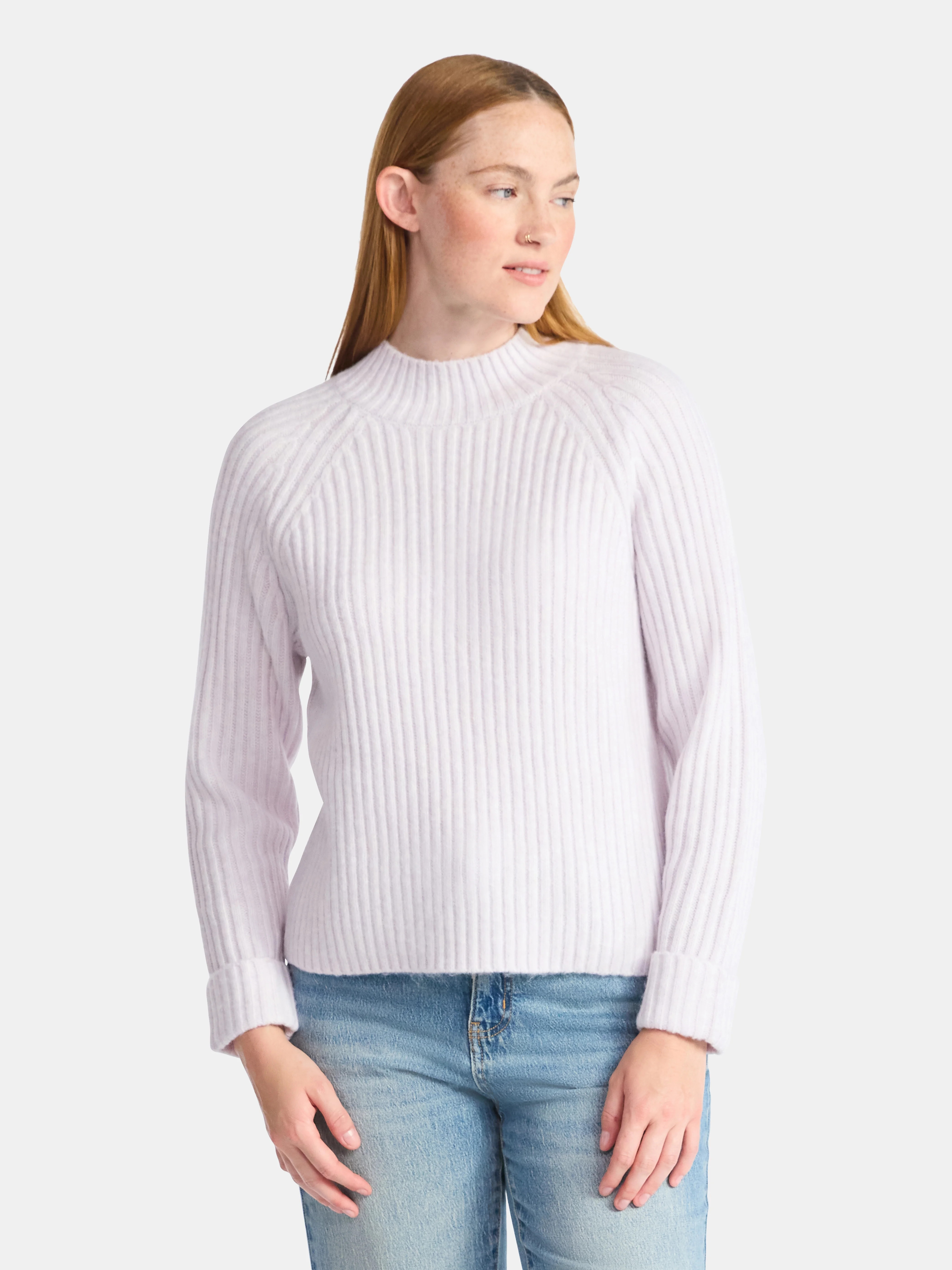 Time and Tru Women's Ribbed Mock Neck Sweater, Heavyweight, Sizes XS-XXXL | Walmart (US)