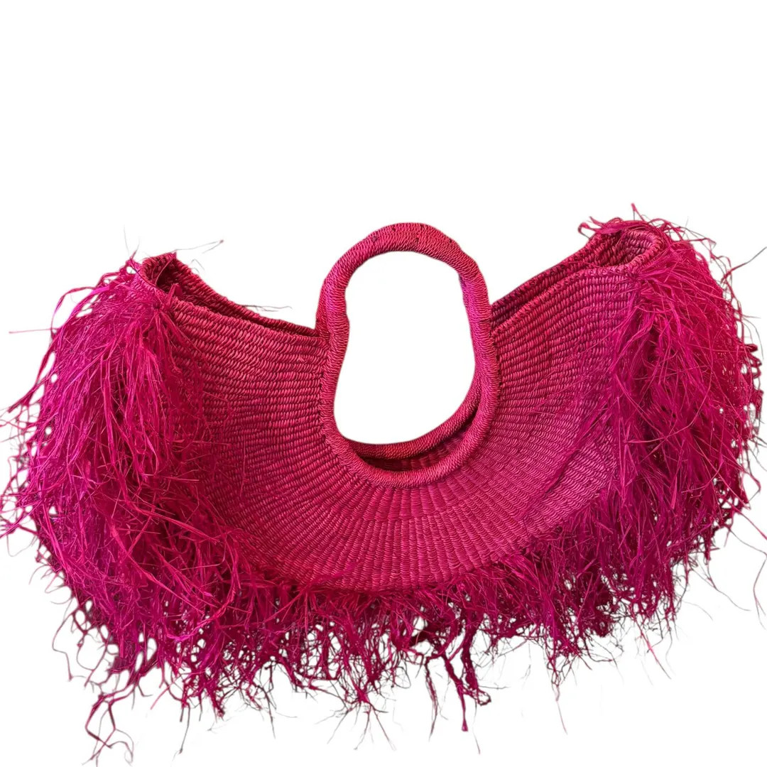 Handwoven Raffia Bag, Straw Handbag, Pink Fringe Beach Bag, Summer Vacation Tote | Etsy (US)