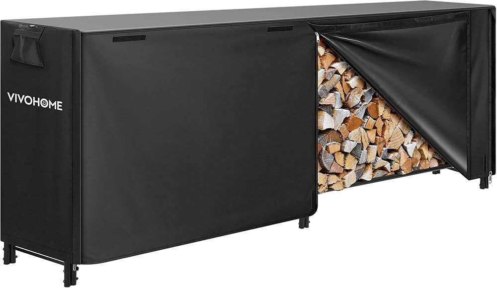 VIVOHOME 8ft Heavy Duty Indoor Outdoor Firewood Storage Log Rack with Cover Combo Set Black | Amazon (US)