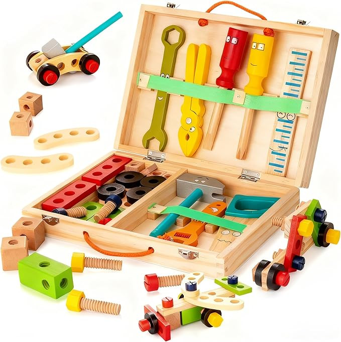 KIDWILL Tool Kit for Kids, 36-Piece Wooden Toddler Tools Set Includes Tool Box, Montessori Educat... | Amazon (US)