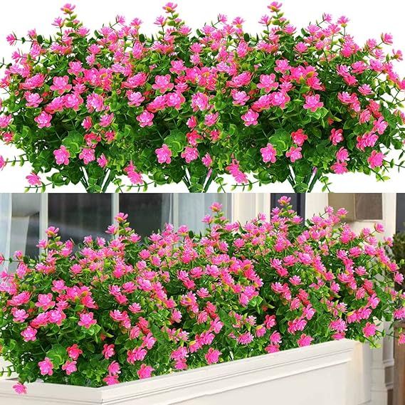 6 Bundles Outdoor Artificial Flowers UV Resistant Fake Boxwood Plants, Faux Greenery for Indoor O... | Amazon (US)