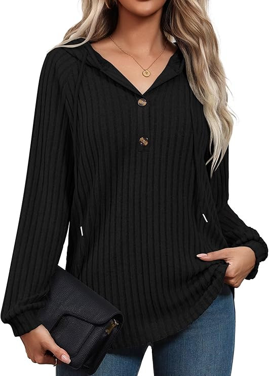 Bliwov Women Hoodies V Neck Drawstring Pullovers Workout Sweatshirts Fall Hooded Tops Fashion Swe... | Amazon (US)