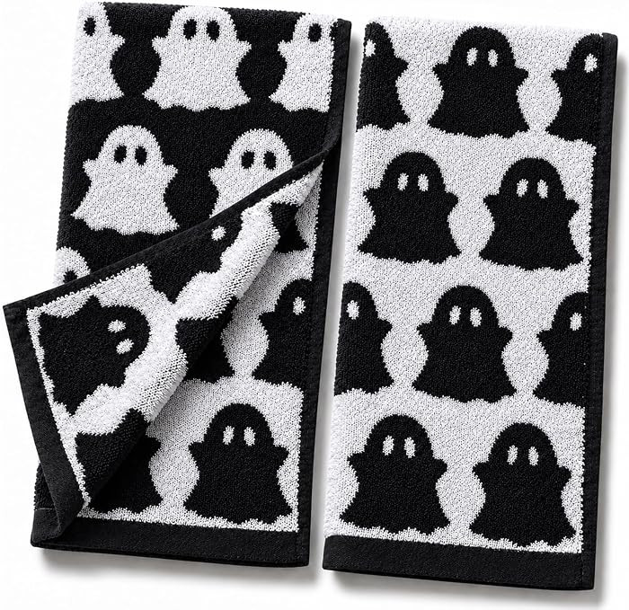 2Pcs Halloween Ghost Hand Towels, Black White Decor for Home/Kitchen/Bath | Amazon (US)