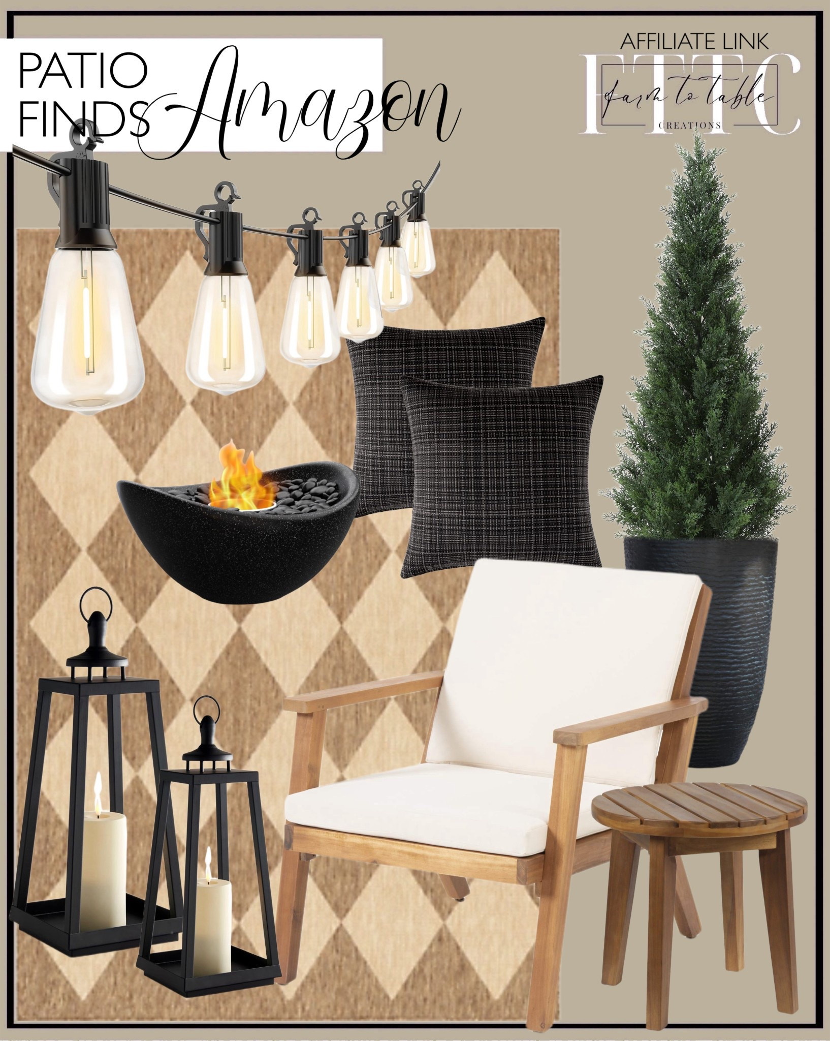 Amazon Porch Finds. Follow @farmtotablecreations on Instagram for more inspiration.

nuLOOM Sabina Trellis 5x8 Indoor/Outdoor Area Rug. Laiwot 4FT Artificial Cedar Topiary Trees for Outdoors Potted Fake Cypress Trees Faux Evergreen Plants for Home Porch Decor Set of 2. Worth Garden 21" H Tall Planters 2 Pack - 14'' Dia Resin Large Round Black Flower Pots for Outdoor Plants Trees - Imitation Stone Finish Plastic Indoor Front Porch 9 Gallon Decorative Container Patio. Christopher Knight Home Carlos Outdoor Acacia Wood Club Chairs with Cushions (Set of 2), Brown Patina Finish, Cream. Christopher Knight Home Parker Outdoor 16" Acacia Wood Side Table, Teak Finish. Brightown Outdoor String Lights with Remote, 38FT LED Patio Lights. Vizayo Tabletop Fire Pit for Patio. Black Lanterns Decorative Outdoor Lantern. MIULEE Outdoor Waterproof Throw Pillow Covers. Porch Decor. Porch Finds. Amazon Home. Amazon Decor. Amazon Outdoor Finds. Amazon Must Haves. 



#LTKSaleAlert #LTKFindsUnder50 #LTKHome