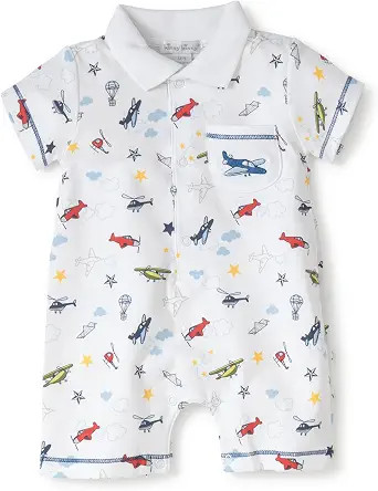 Kissy Kissy Baby Boys 100% Pima Cotton Aviators Print Short Playsuit Romper w/Collar, Newborn to ... | Amazon (US)