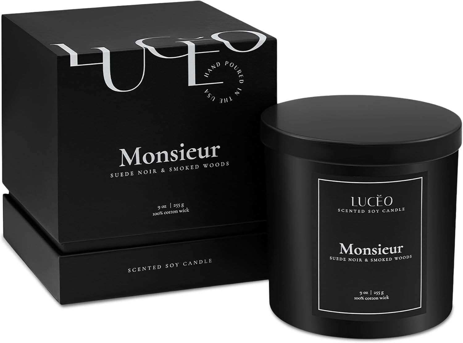 Premium Monsieur Candle, Suede Noir and Smoked Woods Candle | Hand-Poured Luxury Scented Candles ... | Amazon (US)