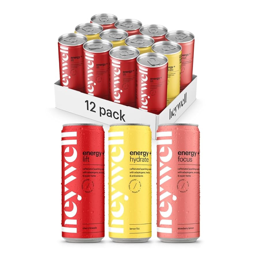 Heywell Sparkling Adaptogenic, Water Energy and Focus, Energy Variety Pack, 12 Fluid Ounce (Pack ... | Amazon (US)